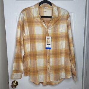 Weatherproof Vintage Comfort Stretch Flannel Plaid Button Shirt Navy/White Sz L